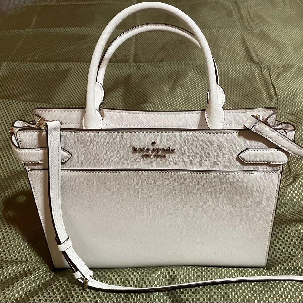 Brand New With Tags Staci Large Satchel Crossbody Saffiano Leather in Whitedove